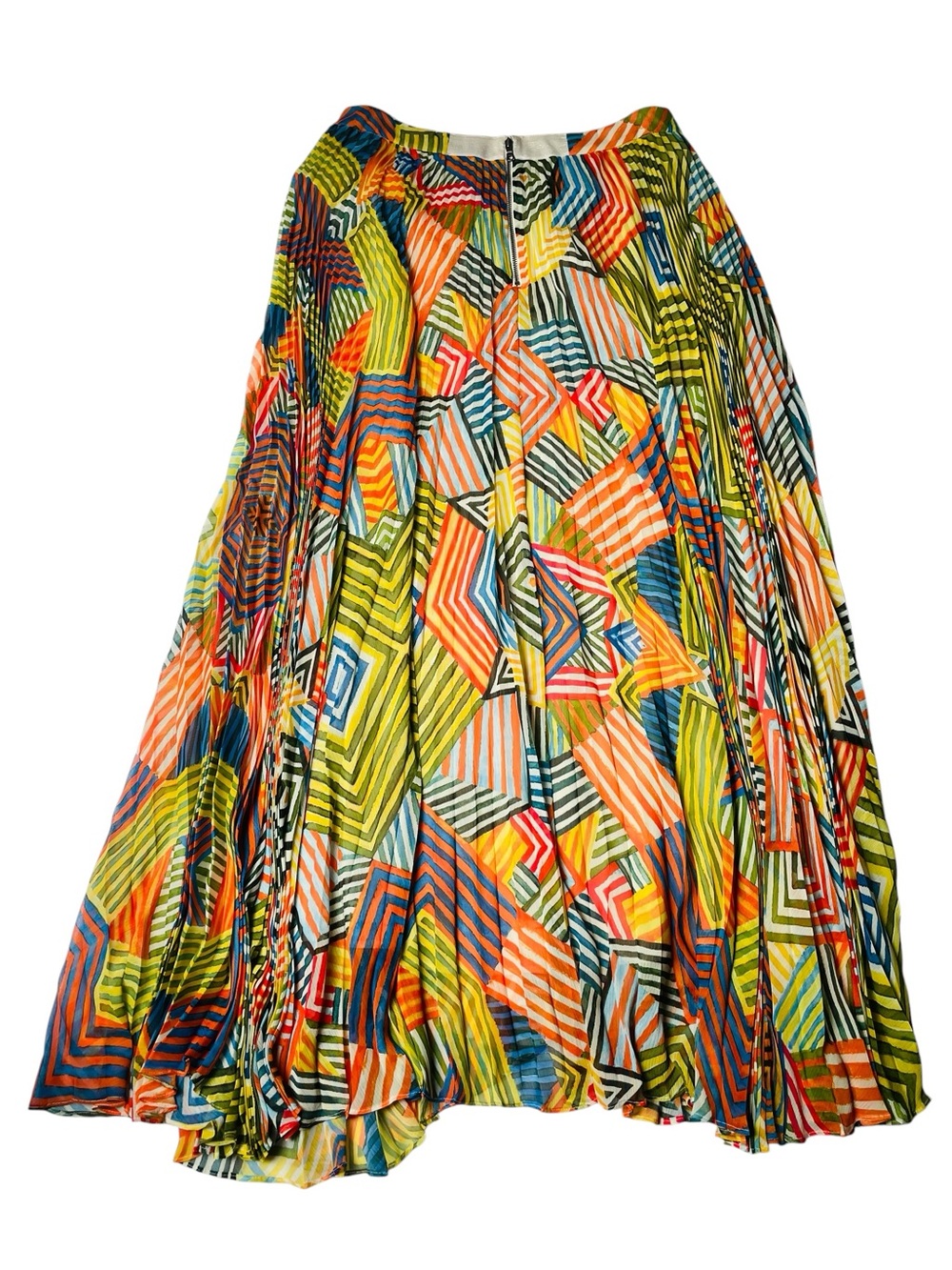 Alice + Olivia Shannon Rare Pleated Maxi Skirt Geometric Multicolor Size 10 EC